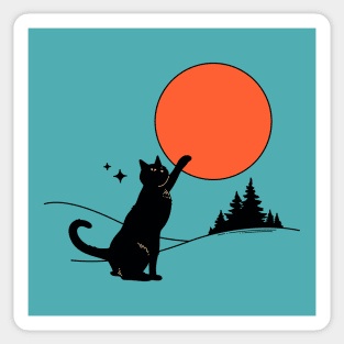 Cool Sun Black Cat in blue Sticker